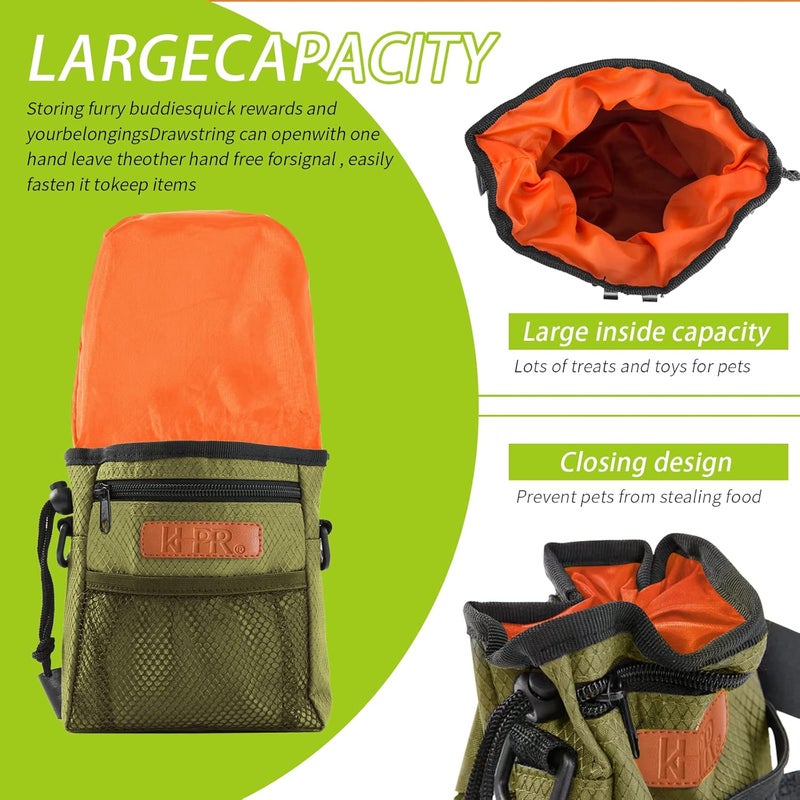 KHPR Dog Treat Training Pouch Easily Carries Pet Toys Kibble, Treats Built-in Poop Bag Dispenser 3 Ways to Wear Comes with a Foldable Silicone Bowl(Army Green) - Image 5